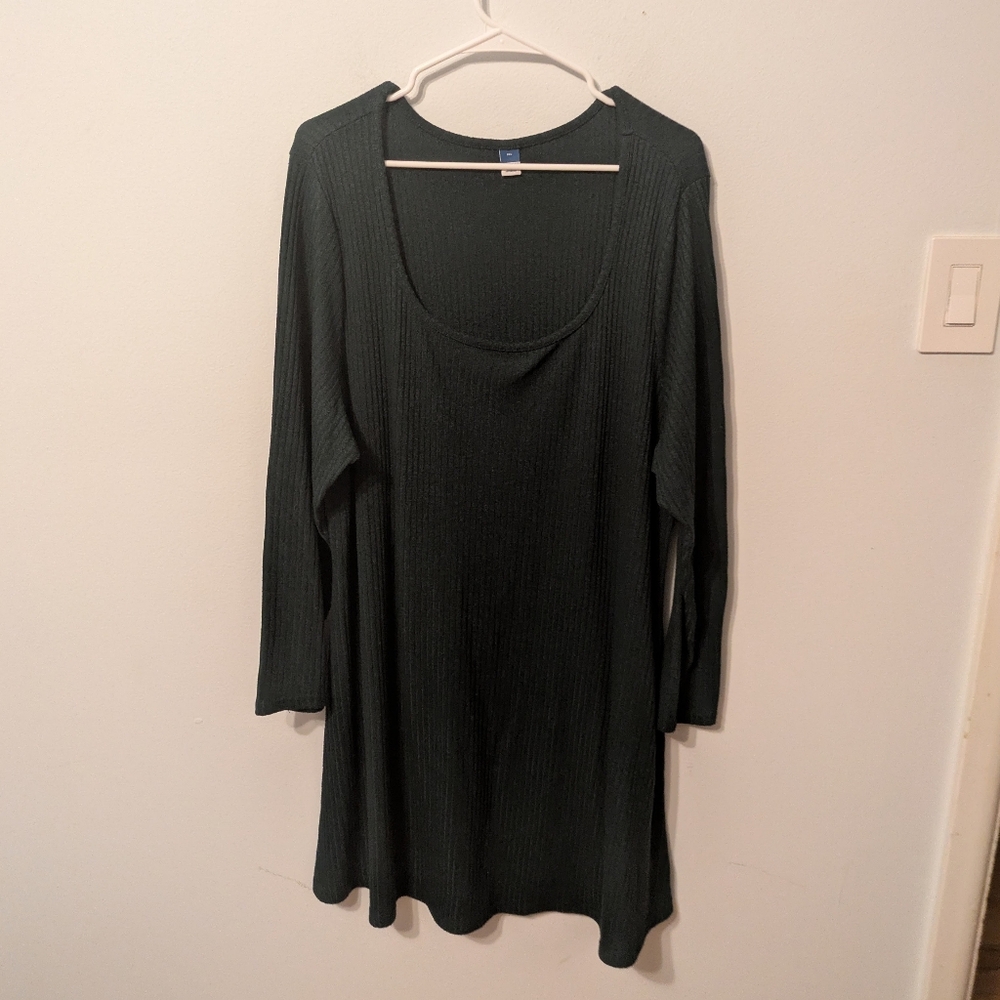 Old Navy Dark Green Heather Fit & Flare Rib-Knit Long Sleeve Mini Dress Size XXL